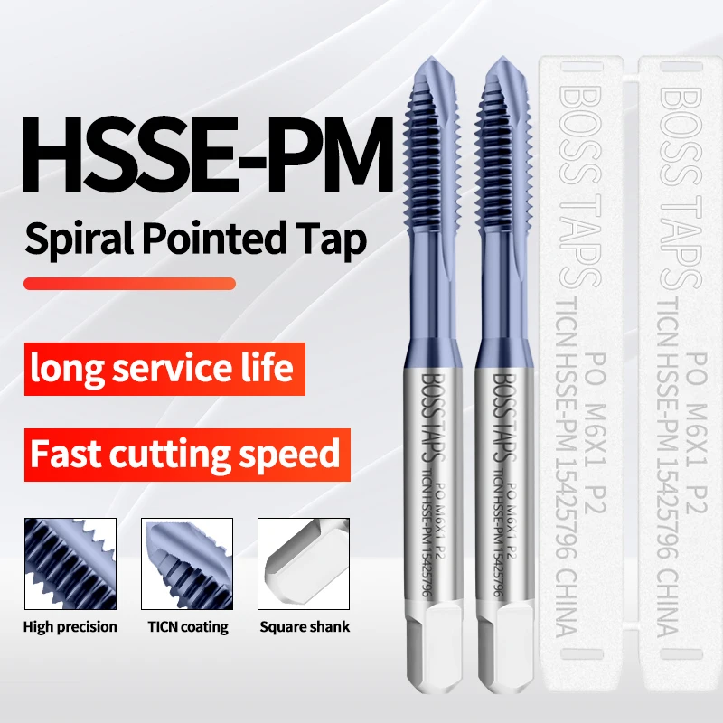 HSSE-PM JIS Standard Spiral Fluted Tap Pointed M2 M2.5 M3 M4 M5 M6 M8 M10 M12 Machine Screw Thread T
