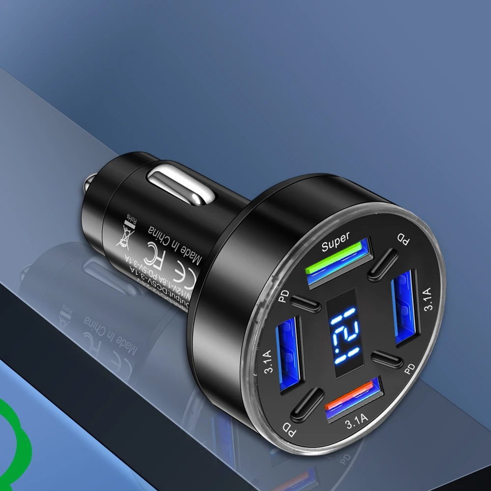 8Ports Car Charger Fast Charging PD QC3.0 USB C Car Phone Charger Type C Adapter in Car For iPhone Samsung Huawei Xiaomi