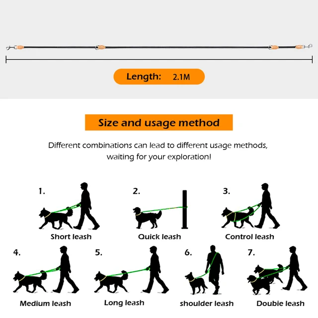 New Generation Dog Leash multifunctional 2.1M Generation Adjustable and Nylon For Large Hands Free Leash for 2 Dogs Universal 2