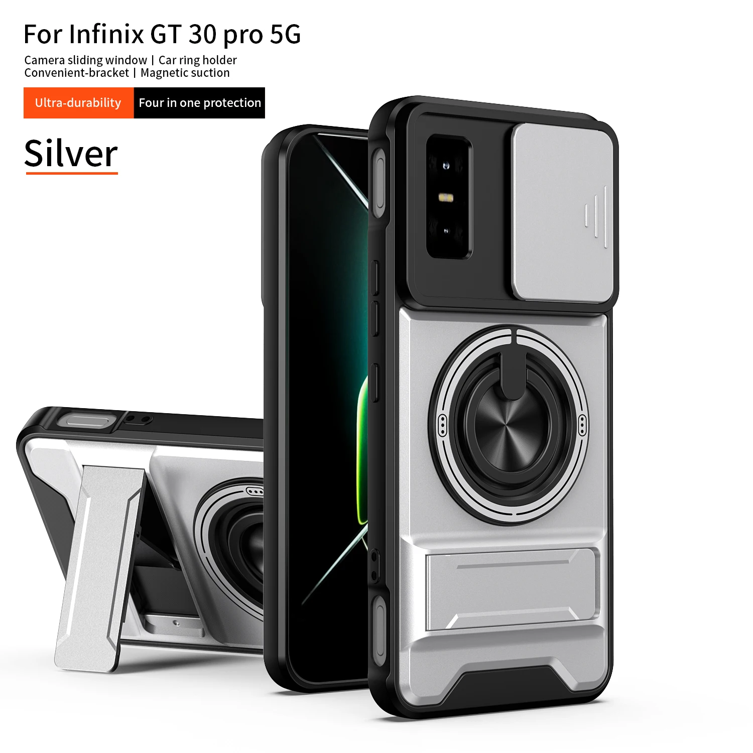 Enhanced Armor Shockproof Phone Case with Sliding Camera Cover and Built-in Kickstand