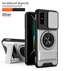 Enhanced Armor Shockproof Phone Case with Sliding Camera Cover and Built - in Kickstand for Infinix gt 30 (SJZJ silver)