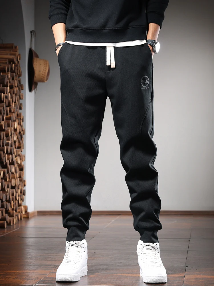 Autumn Sport Casual Pants Men Black Sweatpants Fashion Letter Printed Elastic Waist Drawstring Joggers Trousers