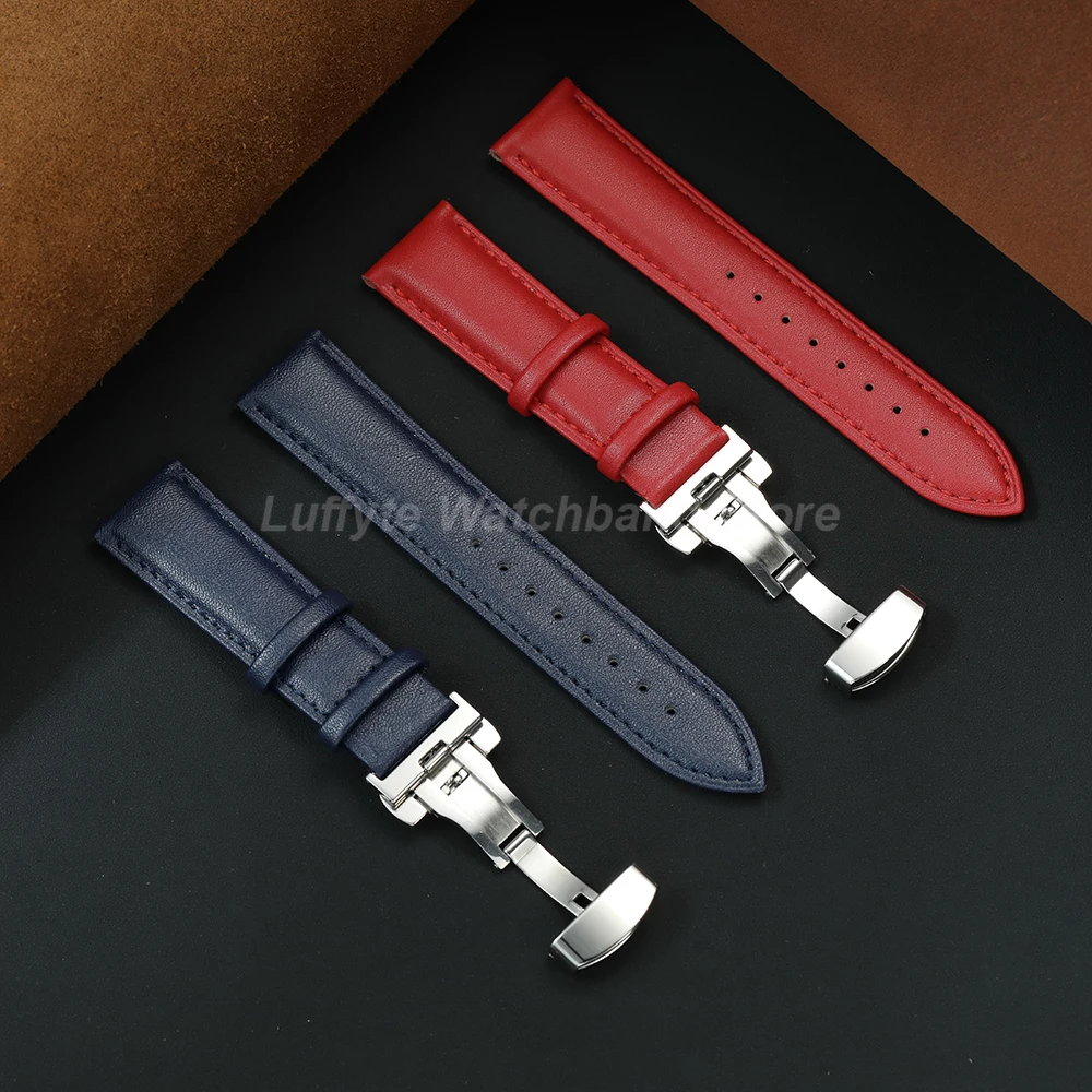 Elegant Women's Leather Watch Strap with Butterfly Buckle - Soft Fashion Wristband Replacement