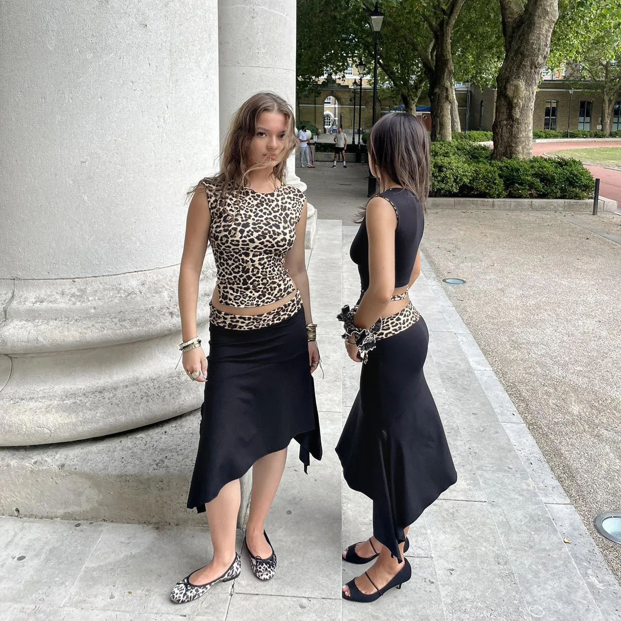 Leopard Sexy 2 Piece-Set Skirt Female Contrast Lace-Up Cropped Pullover And High Waist Skirt Sets Bandage Women's Outfits