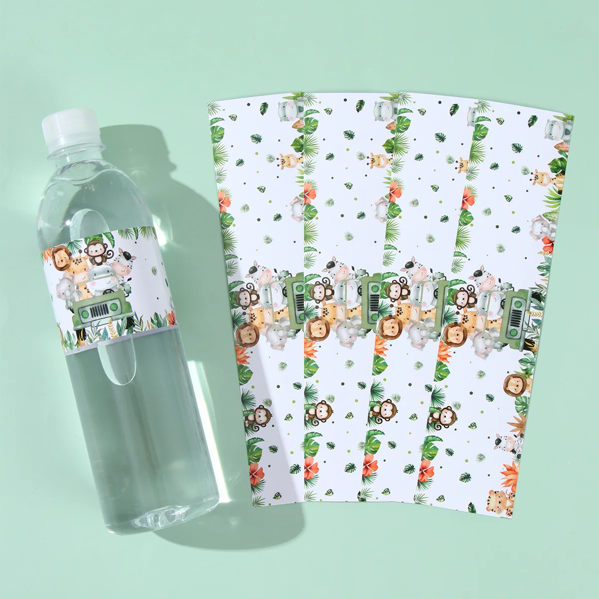 10 Stück Dschungel Tier Flasche Aufkleber Happy Safari Geburtstag Party Dekoration Kinder 1. Geburtstag Baby Shower Party Supplies