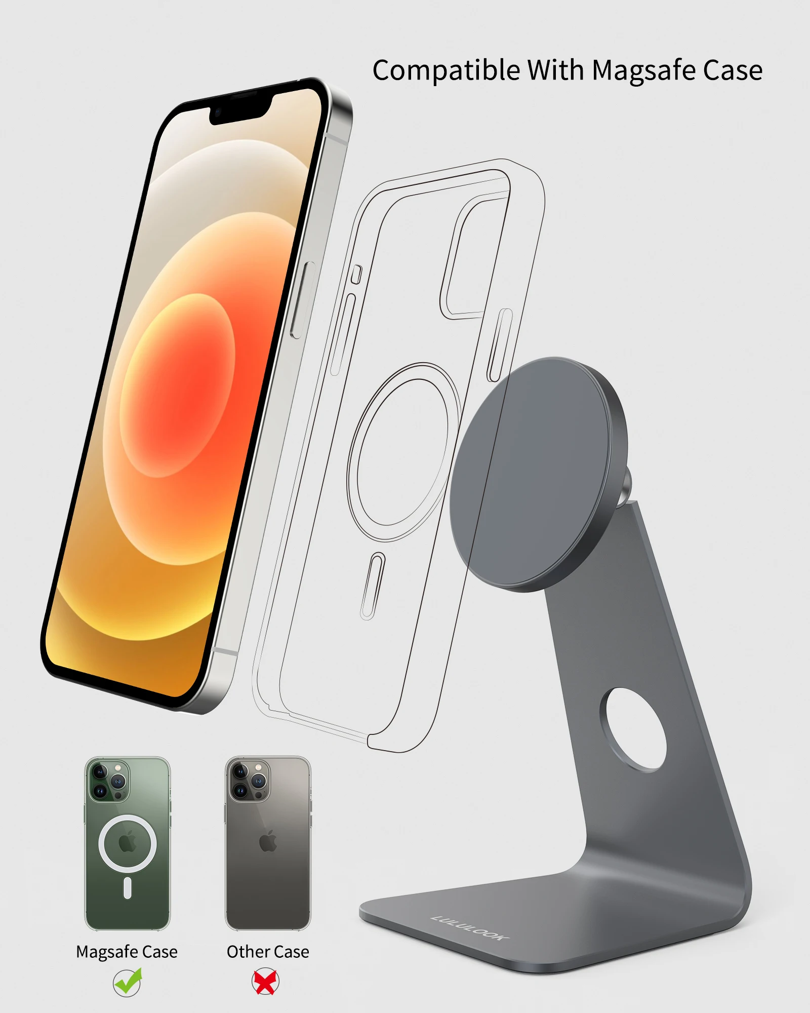 MagSafe Kompatibler Handy-Ständer Aus Alu – Verstellbar, Drehbar 360°, Für IPhone 12-16 & Mehr