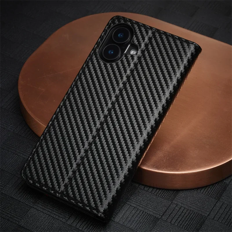 Carbon Fiber Magnetic Flip Case | Soft Leather