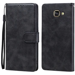 Luxury Leather Flip Phone Case - Premium Design for Galaxy A7 (2017) (Black)