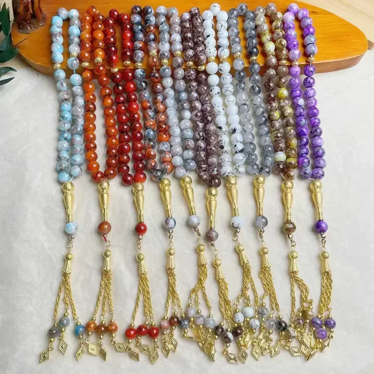 Glass Tassel Turkish Muslim Rosary Islamic Prayer Beads Bracelet 10mm 33pcs For Women Jewelry Tasbih Tasbeeh Allah Mohammed