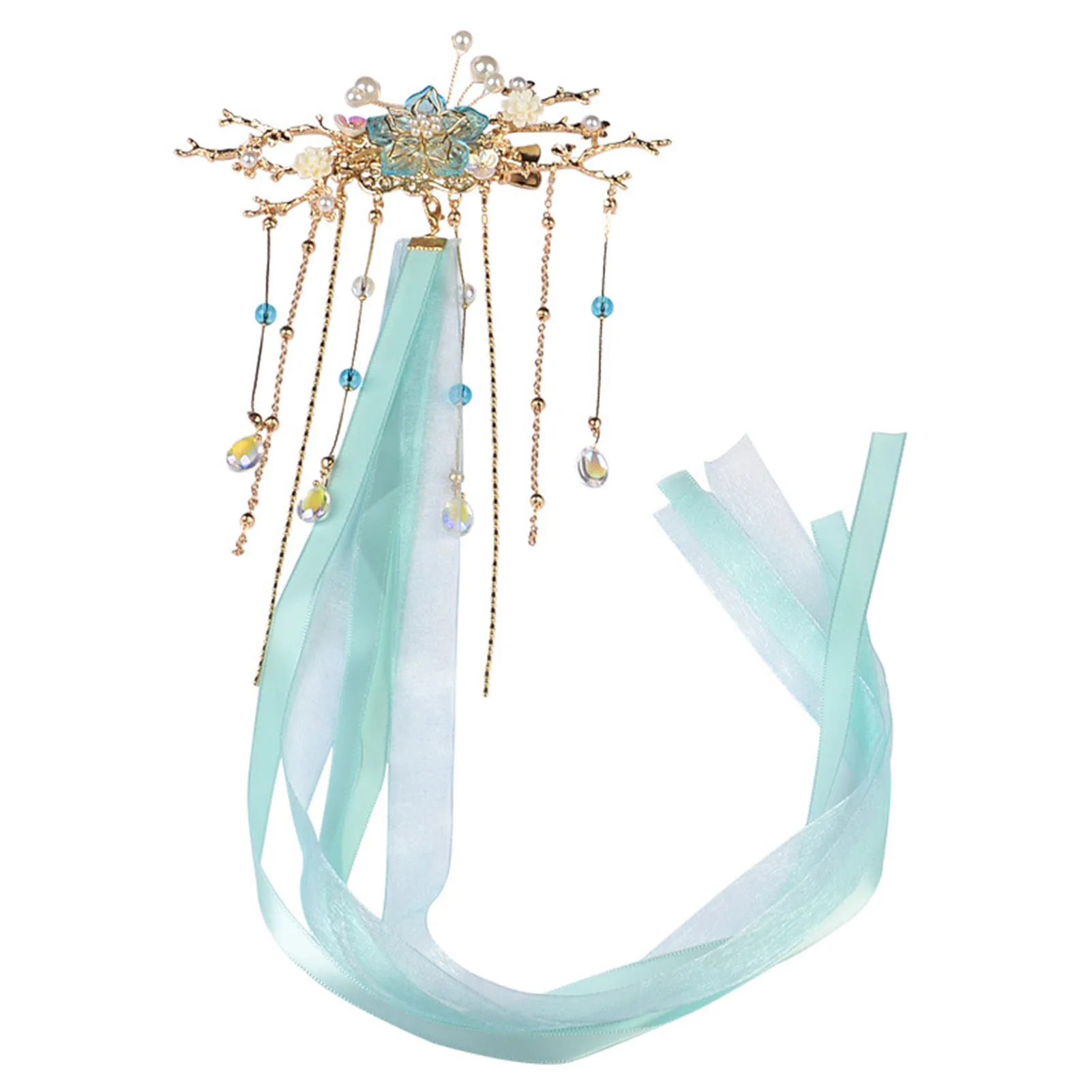 

Заколка для волос с длинной кисточкой, головной убор ручной работы из сплава в этническом стиле с лентой для китайского фотокостюма