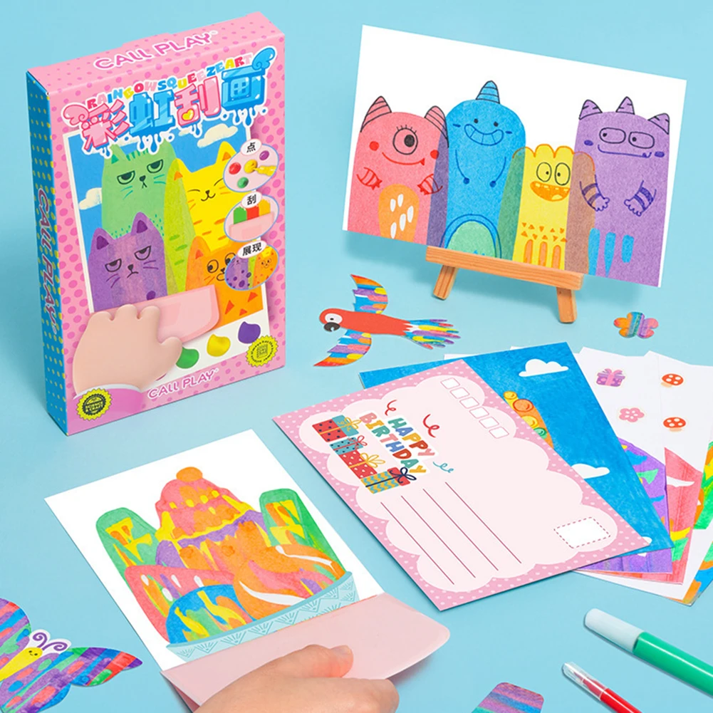 Squeegee Art Kids Paint Kit Childrens Painting Crafts Creativity Set Dot Painting Art Kits Boys Girls Birthday Christmas Gifts 4