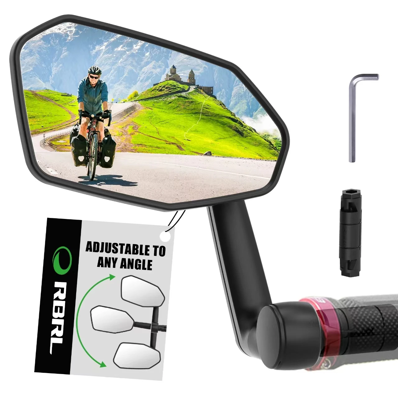 RBRL 360 Adjustable Bicycle Mirror Anti Shake Stable Bar End Mirror for Road MTB E-Bike Scooter Widen Angle Bike Rearview Mirror