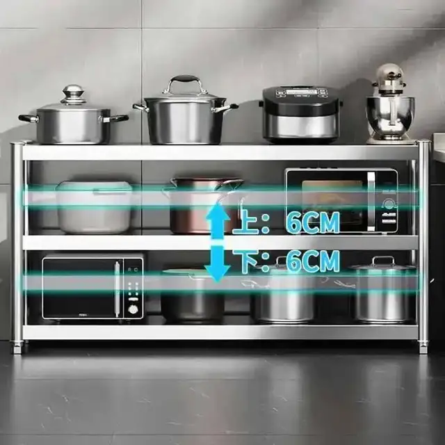 ชั้นวางของหลายชั้น เฟอร์นิเจอร์ ตู้ครัว ชั้นเก็บของ สแตนเลส ชั้นวางอุปกรณ์ครัว โต๊ะทำงานครัว เตาในครัวเรือน 4