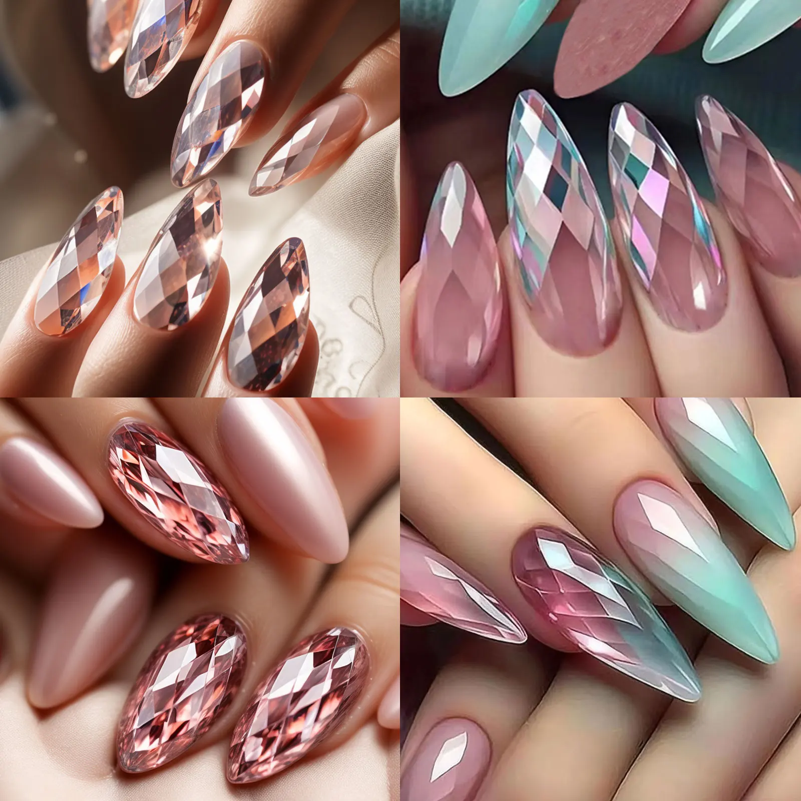 Fake Nails 3D Diamond Almond Ballet Coffin Clear Press On Nails For Acrylic Gel Reusable 120/140Pcs DIY Nail Supplies
