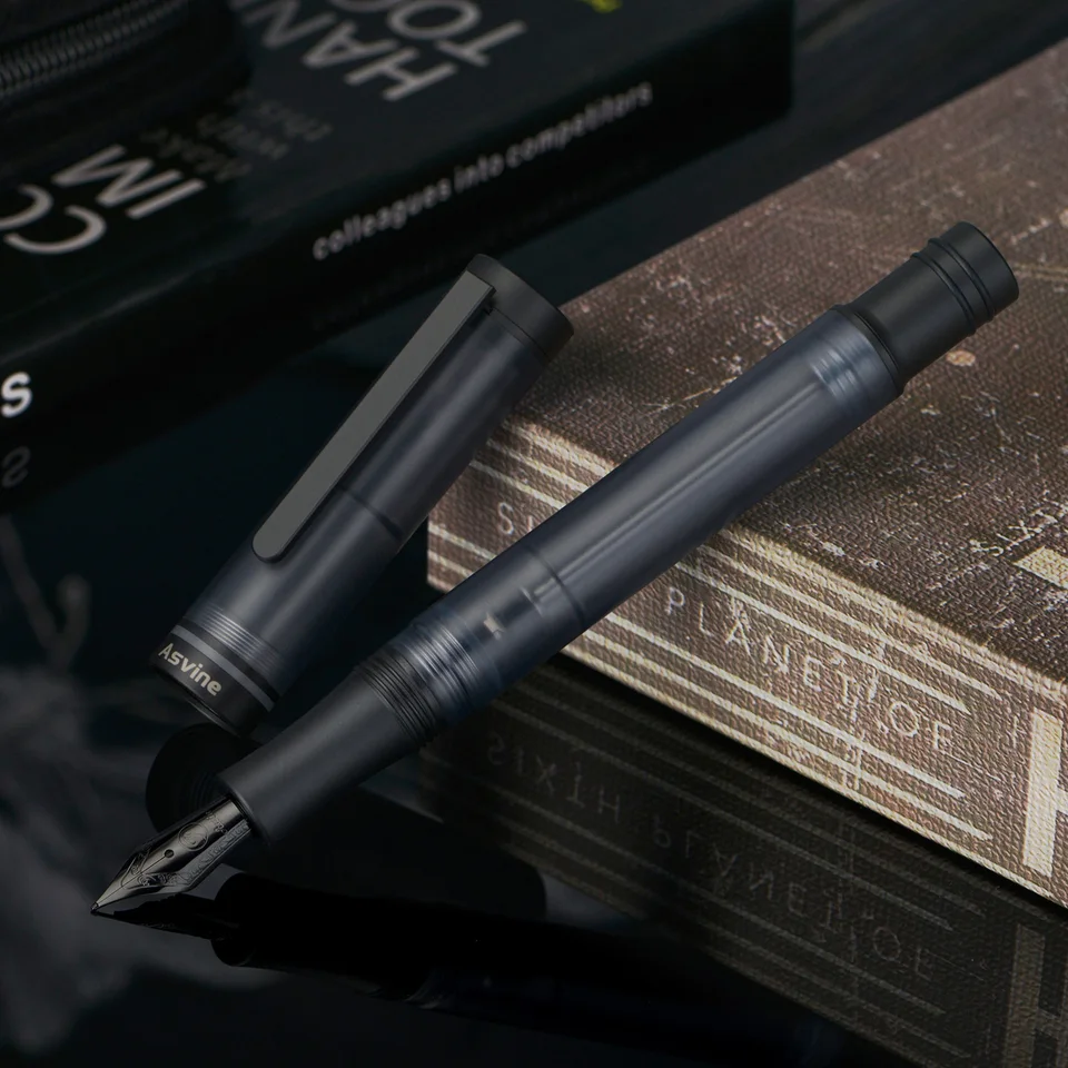 Caneta-tinteiro V200 Titanium com sistema de enchimento a vácuo, ponta Asvine / BOCK EF/F/B e corpo em acrílico transparente para escrita suave._voghion.com