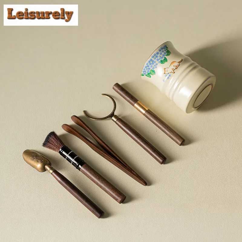 Ru Kiln Enjoy Cat Tea Six Gentlemen Handmade Tea Tool Set Teaware Utensils Kung Fu Tea Tea Ceremony Accessories Home Decorations