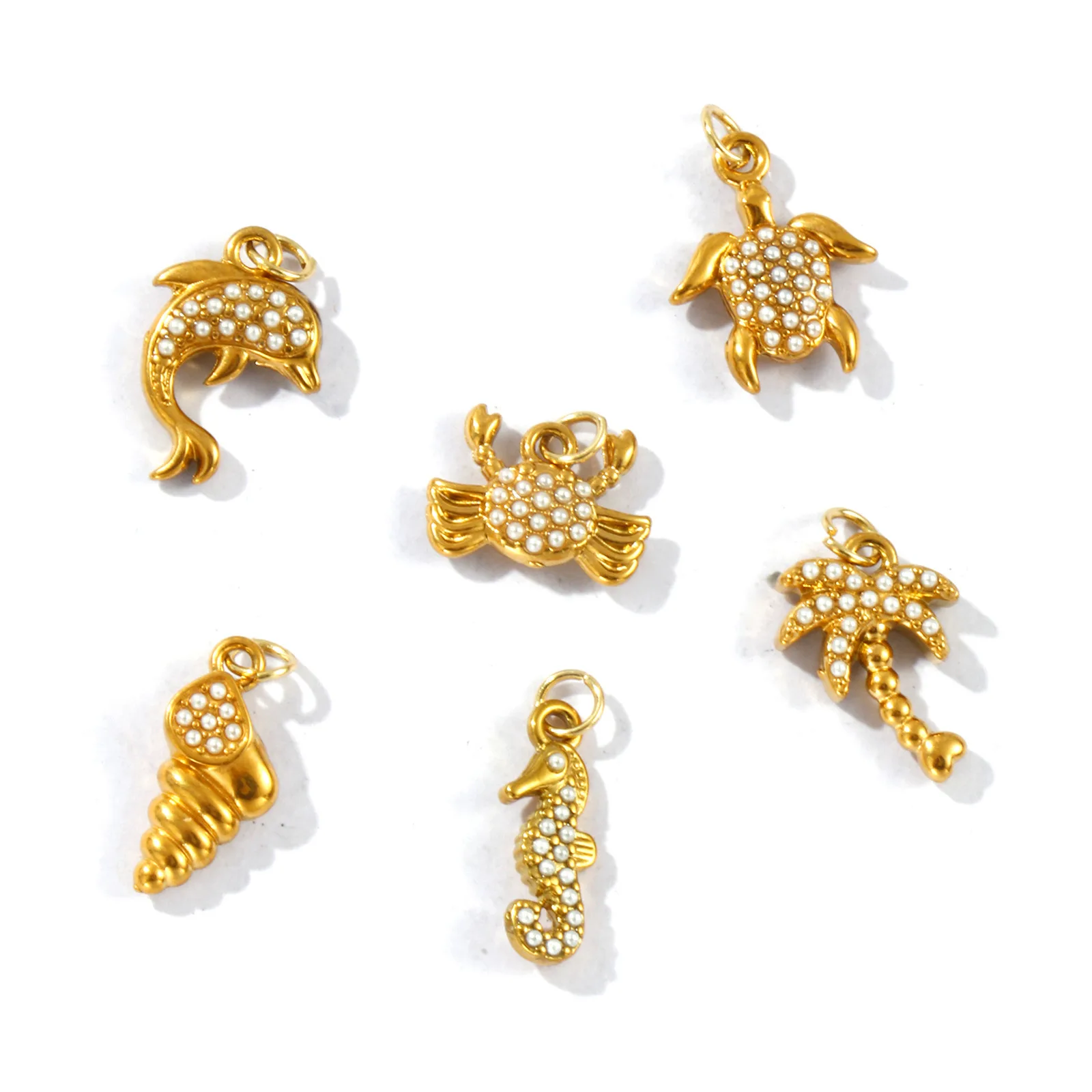 2 Stück 304 Edelstahl Ozean-Schmuckanhänger 18K Vergoldet Acryl Imitationsperle Krabbe Schildkröte Muschel Anhänger für DIY-Herstellung – Detail 2