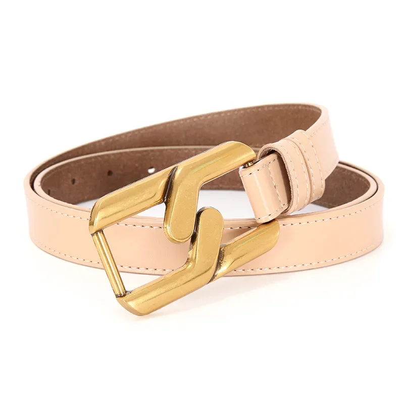 Luxury Cowhide Mesh Red Women\'s Belt Black Metal Buckle Head Genuine Leather Belt with Skirt Decoration Belt on The Outside