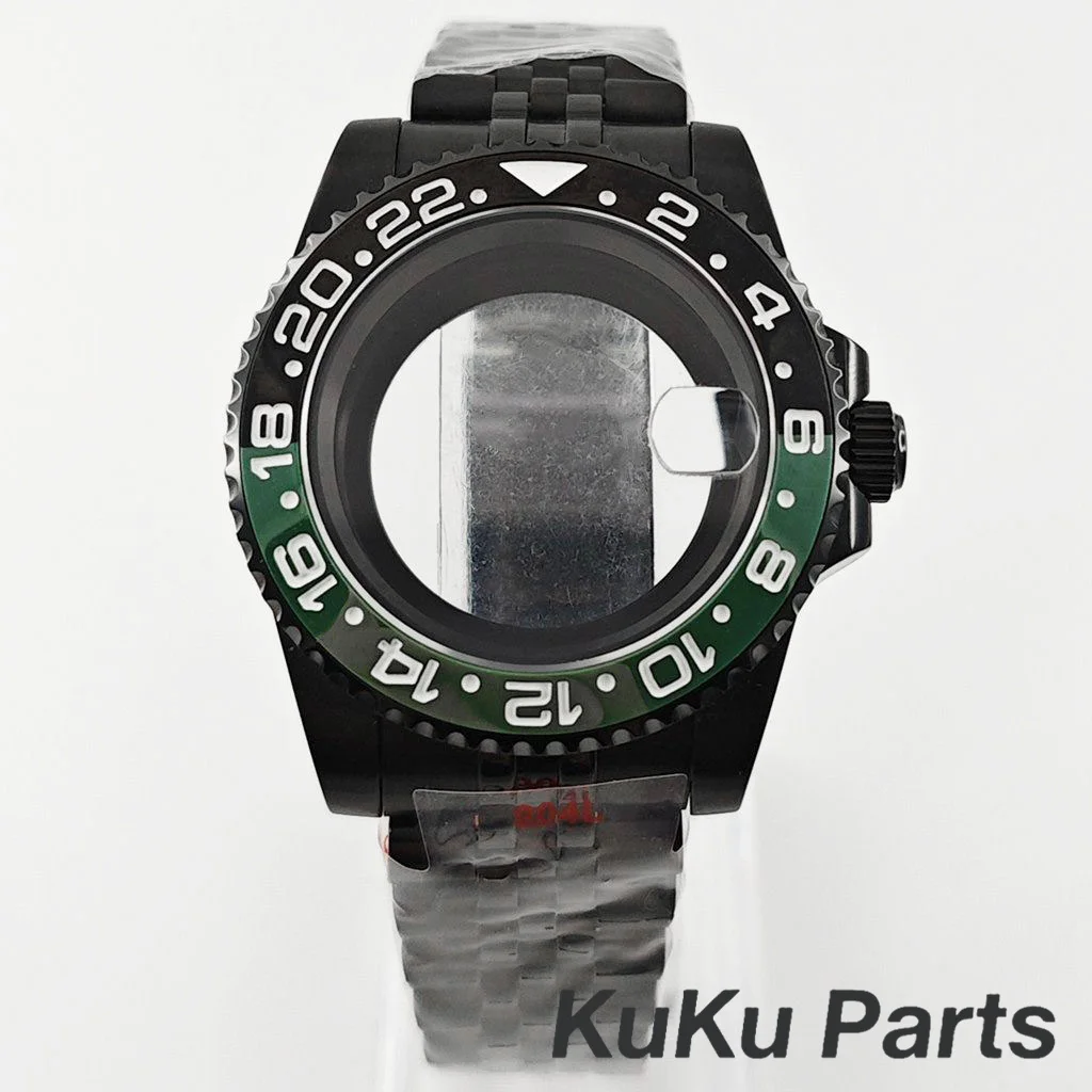 Black Purple GMT Bezel Watch Case with PVD Black Jubilee Bracelet and Sapphire Crystal