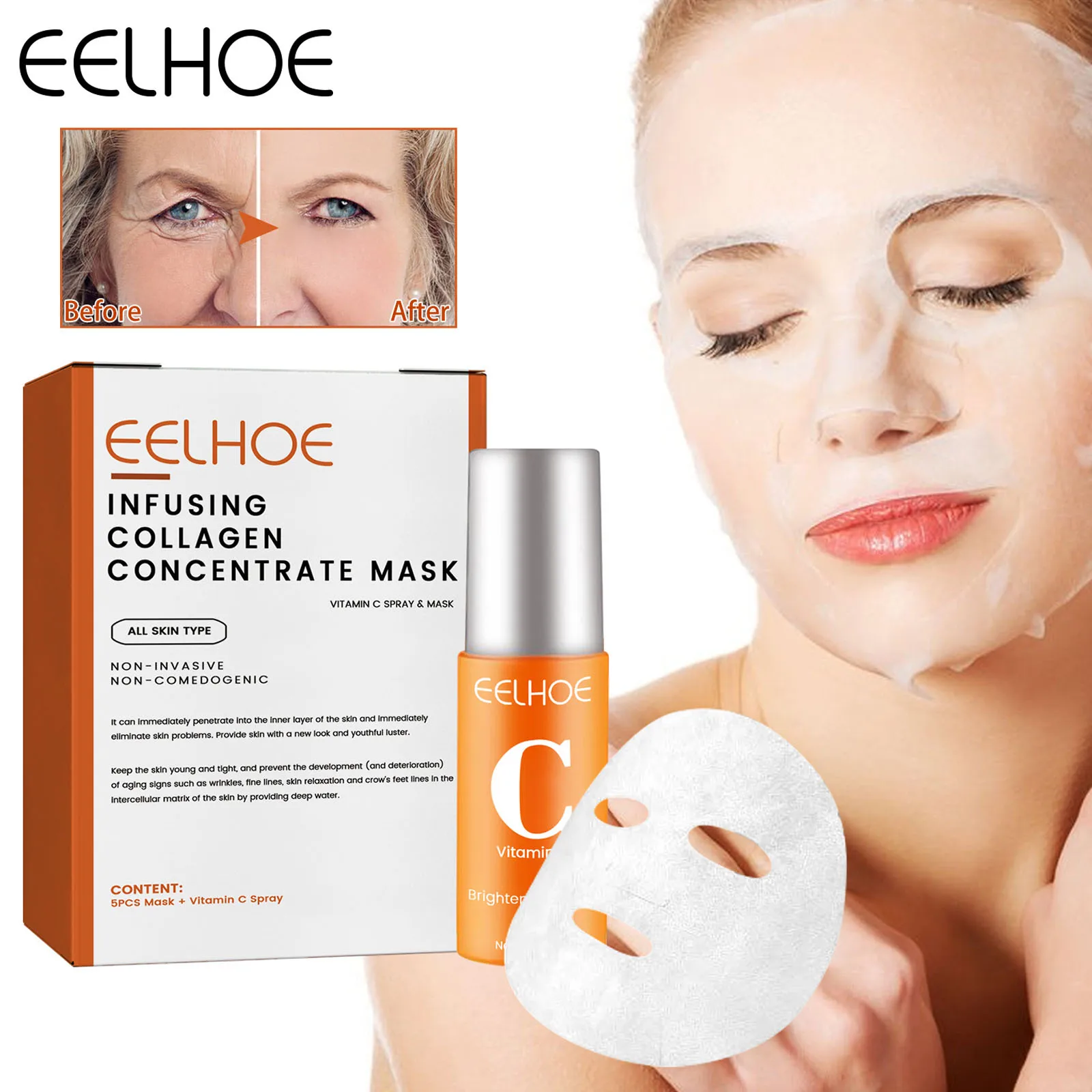 Vitamin C Whitening Face Serum Collagen Anti Wrinkle Facial Mask Anti-aging Fade Dark Spot Brighten Moisturizing Spray_voghion.com