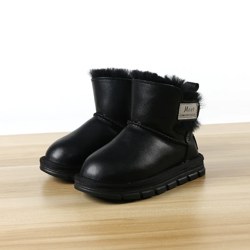 Winter New Bright Leather Snow Boots Thickened Sheepskin Fur One Children's Shoes_voghion.com