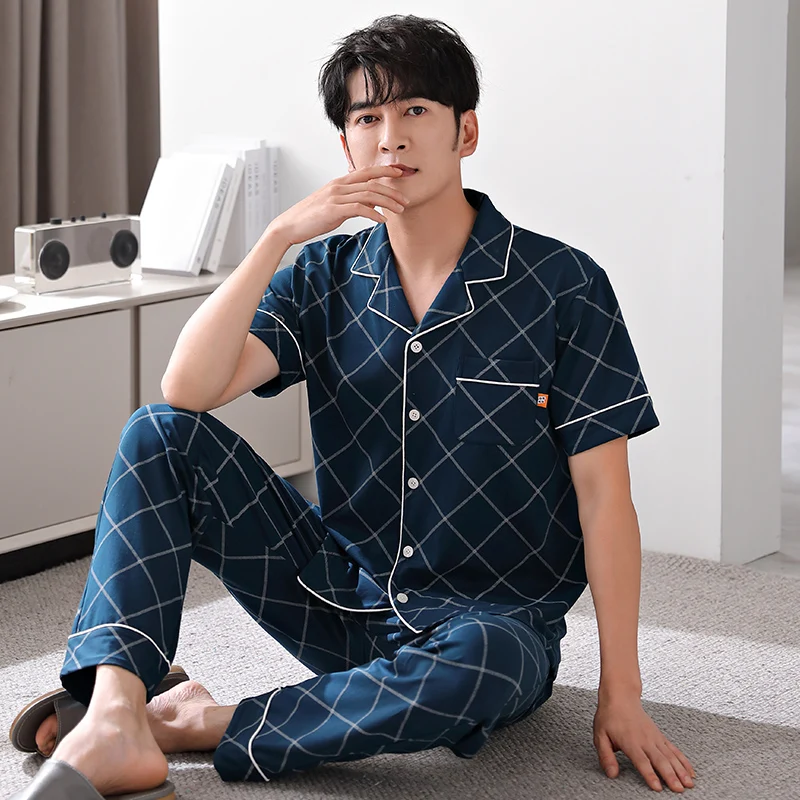 Pajama Sets for Men Turn-Down Collar Long Sleeve Men Winter Pajamas Cotton