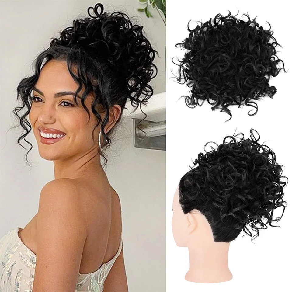 Large Puff Messy Hair Bun Elastic Drawstring Loose Wave Curly Ponytail Extension Synthetic Hair Chignon for Women Daily Use