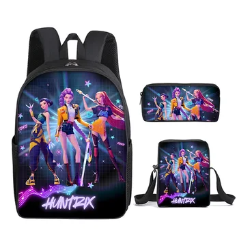 Zaino per bambini con tasca frontale, borse a tracolla, astucci per matite per bambini dai 5 ai 10 anni, zaini scolastici Cartoon KPop Demon Hunters per ragazzi e ragazze