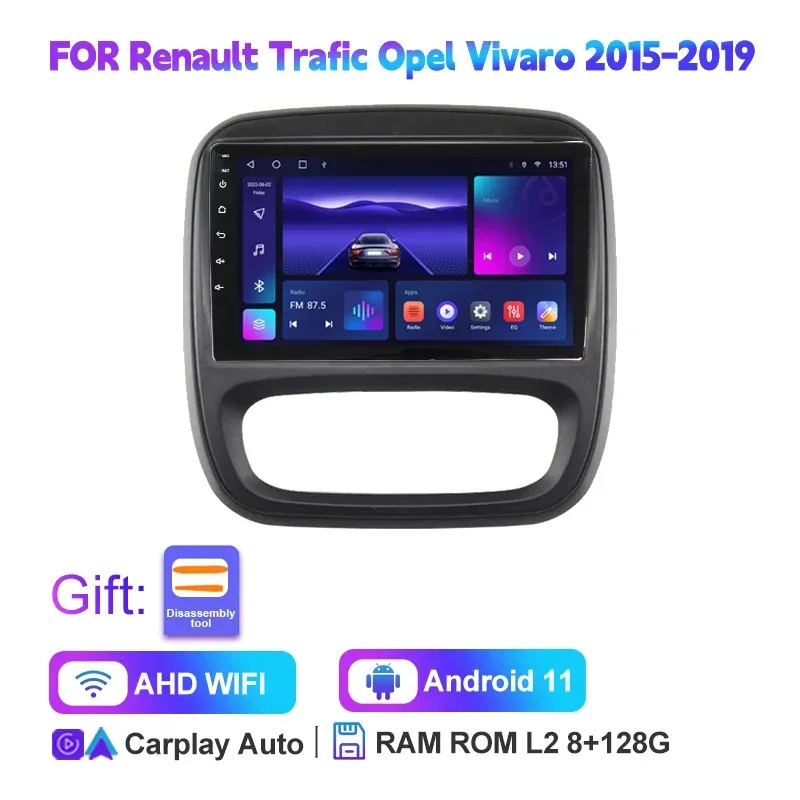 Autoradio Android 9 Pollici Per Opel Vivaro B, Renault Trafic, FIAT Talento, Nissan NV300 - 4Core 2G+64G, CarPlay, GPS, WiFi, Retrocamera AHD
