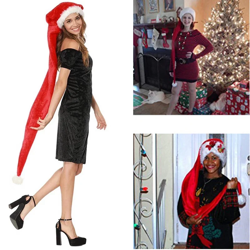 Christmas Santa Hat for 85/158cm Extra Long Santa Hat Christmas Xmas Long-tail for Party Decoration Children