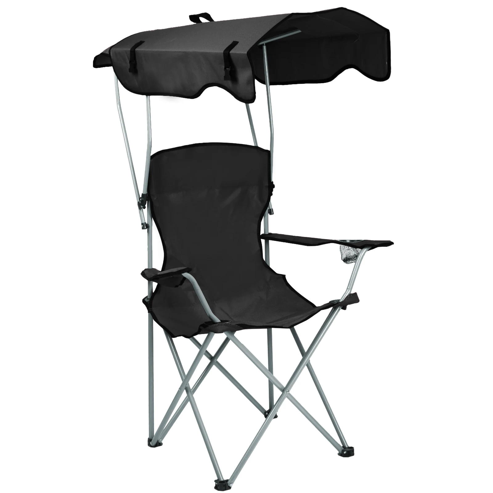 Chaise de pêche pliante avec pare-soleil et porte-gobelet - Siège confortable avec rangement