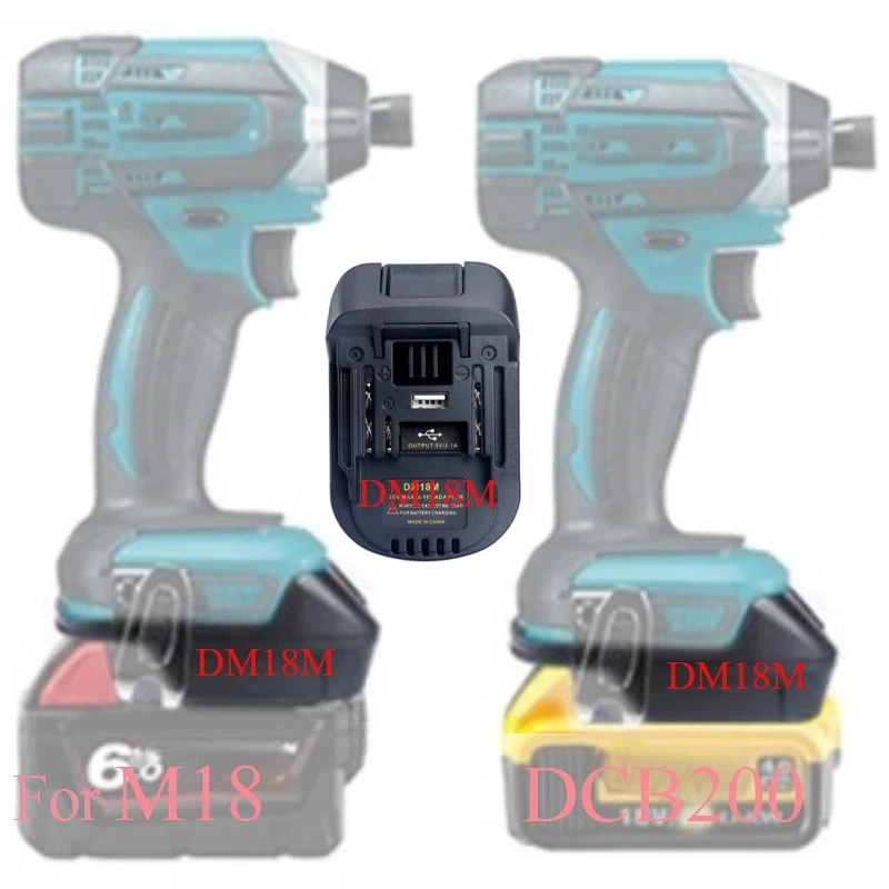 Adaptador convertidor DM18M para Milwaukee, M18, Dewalt, batería de iones de litio de 20V para herramientas eléctricas Makita de 18V, cargador USB