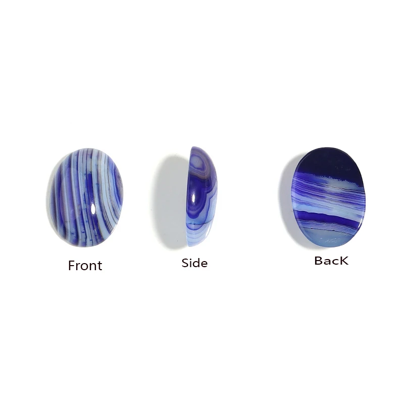5Pcs lot blue stripe agate loose beads oval shape flat base cabochon for DIY crafts ornament decoration handmade accessories