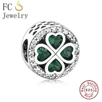 FC Jewelry Fit Original Charm Bracelet 925 Silver Irish Shamrock Clover Faith Bead For Making Women St Patricks Berloque DIY 2
