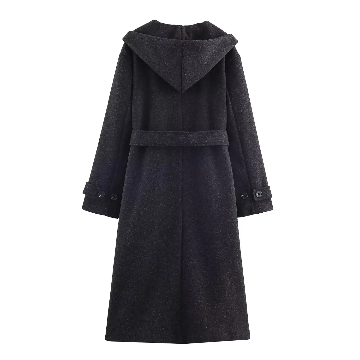 Women's Soft With Belt Woolen Overcoat Female Slim Fit With Hoodie Long Coat Elegant Commuting Bathrobe Style Coat Streetwear