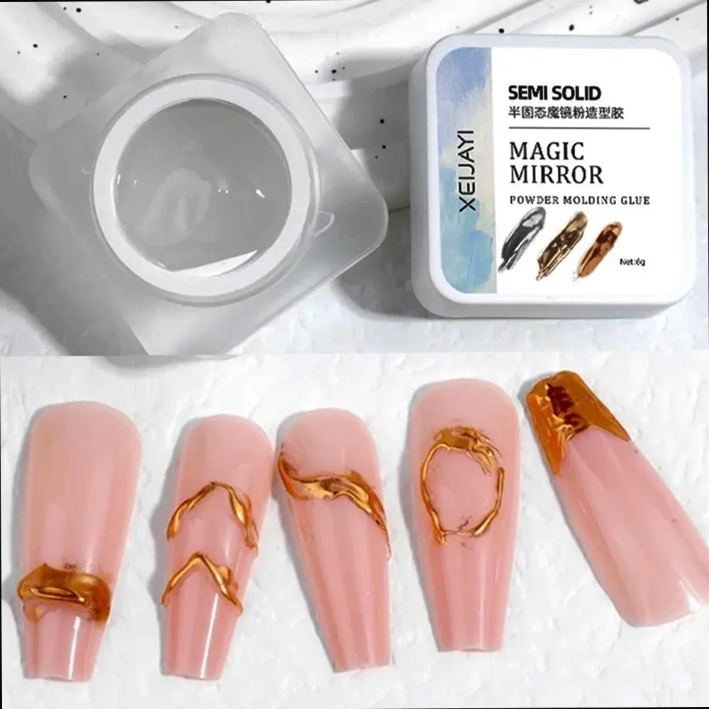 #2024 Magic Mirror Powder Sculpting Glue Semi-Solid Magic Modeling Carve Gel Net.5G Clear Uv Mirror Powder Adesivo Manicure Gel