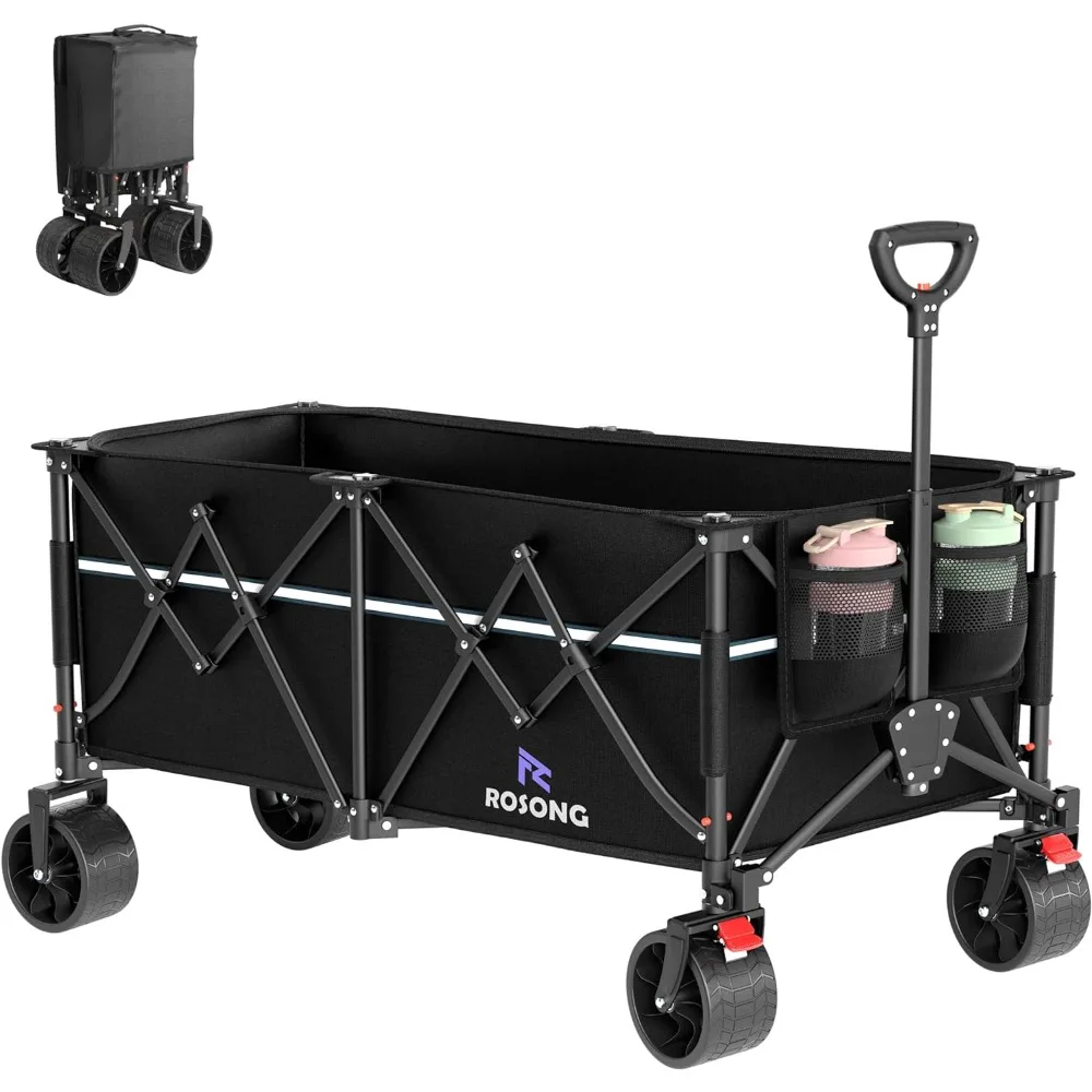 

Collapsible Wagon Cart With Wheels Foldable - Folding Utility Wagons Carts Heavy Duty for Garden Push Cart Dolly