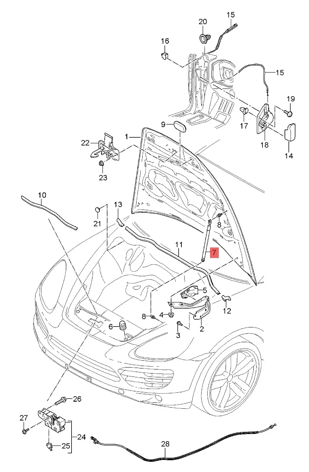 OE 95851135905 Front hood support rod for PORSCHE CAYENNE 2015- Hood support clamp