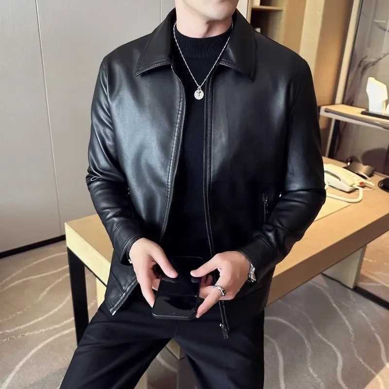 Spring and Autumn New Men's Sheepskin Jacket Business Casual Thin Section Jacket High-End Lapels Show Body Tops