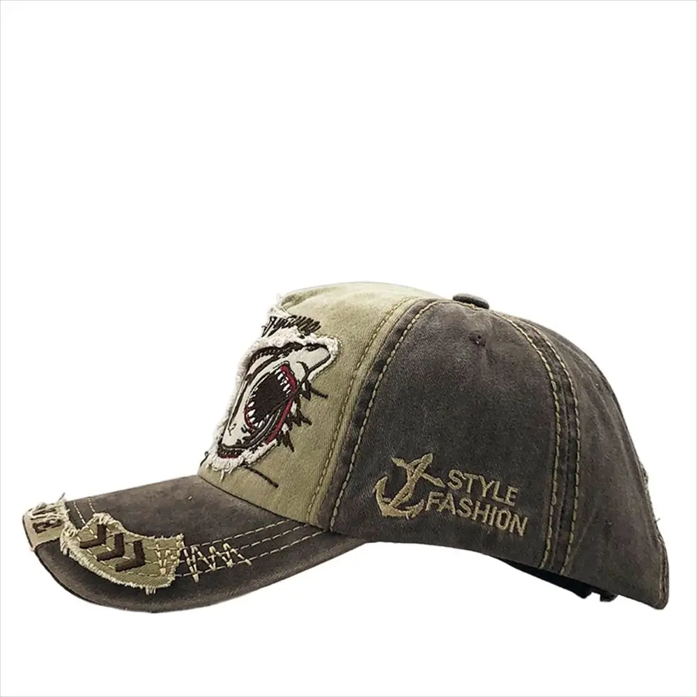 Embroidered Shark Baseball Cap Adjustable Animal Snapback Hat Cotton Washed Truck Cap Summer