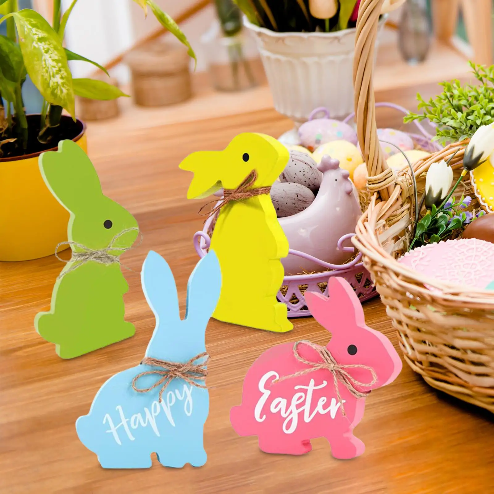 Easter Bunny Table Wooden Signs Table Centerpiece Happy Easter Rabbit Decorative for Office Farmhouse Kitchen Events Bookshelf