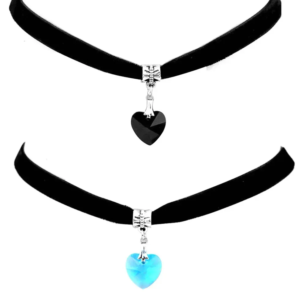 Retro Vintage Gothic Chocker Harajuku Love Heart Girocolli Goth Black Velvet Heart Collana Girocollo Con Ciondolo In Cristallo