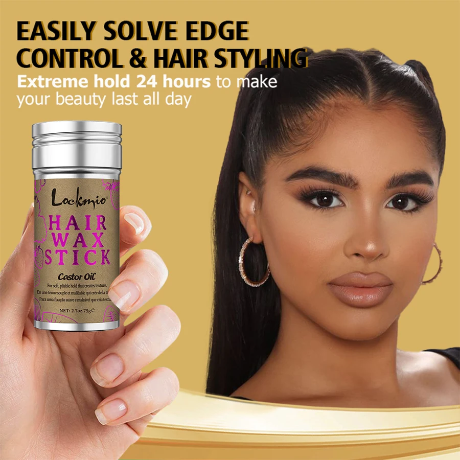 Styling Hair Wax Stick High Shine Smooth Hair & Wig Solid Wax Stick Natural Long-Lasting Anti-Frizz Pomade Cream 3comb Kit