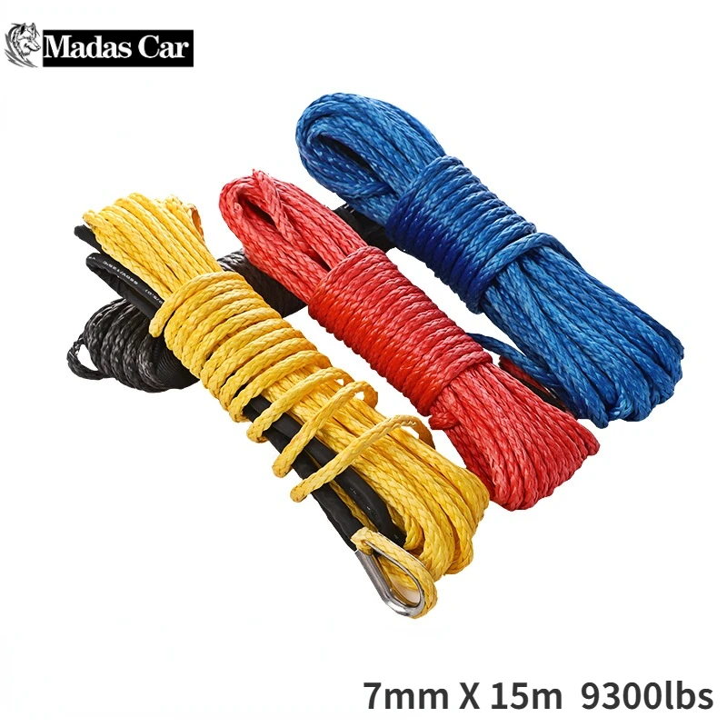 7mmx15m Truck Boat Emergency Replacement 9300lbs 12 Strand winch rope ATV UTV
