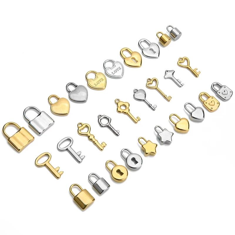 5 sztuk 18 w stylu ze stali nierdzewnej serce zamek kluczowy Charms dla naszyjnik DIY akcesoria do bransoletki, dzięki czemu para wisiorek biżuteria znalezienie