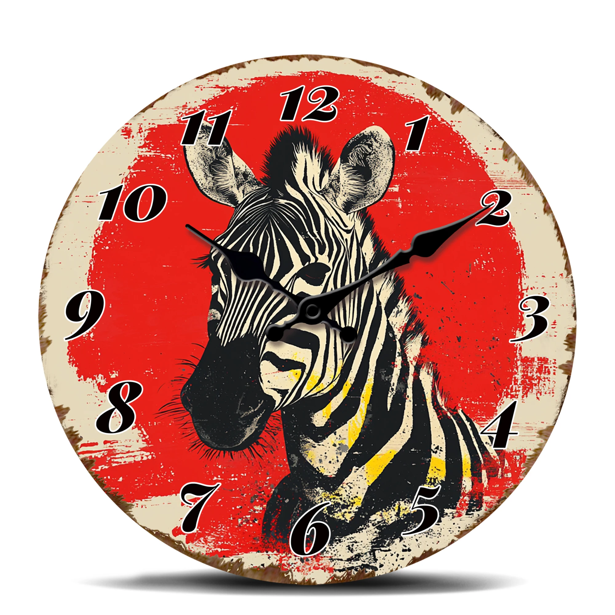 שעון קיר עגול עם תמונת זברה וינטאג', עיצוב חיות פראיות אפריקאיות, סגנון דקורטיבי שקט