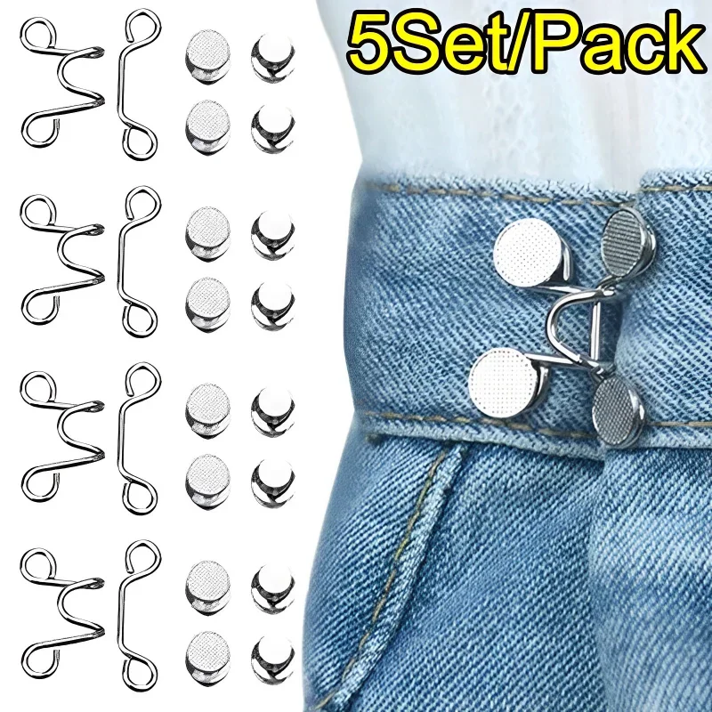 5/1Set Extender Button Adjustable Waist Buckle Set Jean Button Pins Perfect Fit Instant for Tighten Waist Jeans No Sewing Button 6 styles adjustable nail free clothing waist button diy crafts jean pants collars skirts sewing tool 27 32mm