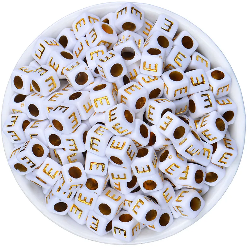 100pcs A-Z 26 Single Letter 6x6mm White And Gold Acrylic Alphabet Square Beads For Jewelry Making Diy Handmade Bracelet Necklace