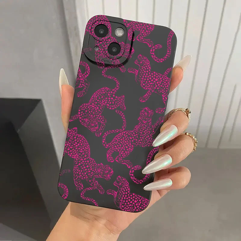 Pink Leopard Print Shockproof Silicone Phone Case