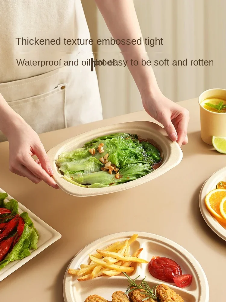 COOKER KING Disposable Service Plate Paper Pallet Thickened Environmental Protection Tableware Paper Plate Bowl Three-Grid Disc